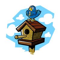 Cute wooden bird house vector cartoon illustration