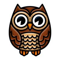 Cute Cartoon Owl Bird with Big Eyes in Sitting Position vector