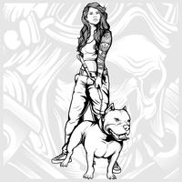 mujer sexy con dibujo vectorial de pit bull mano vector