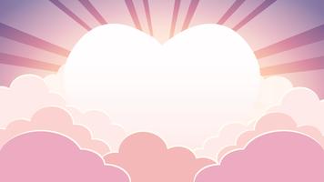 Valentines day colorful sky in in the morning time background with clouds and sun heart with rays vector