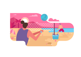 Beach Volley On Summer Vector Flat Illustration