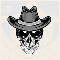 skull head wearing glasses and cowboy hats vector