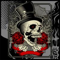 skull wearing hat and dice rose decoration -vector vector