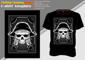 t shirt template with skull pirate,hand drawing vector