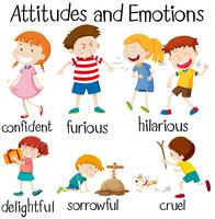 Conjunto de actitudes y emociones de los niños. vector