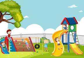 Kids playing in playground scene vector