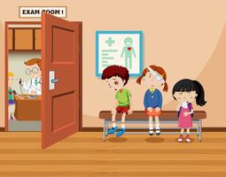 Children wait in front of exam room vector