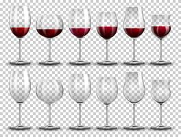Set de vino en copas diferentes. vector