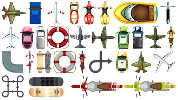 Set of transportation aerial view vector