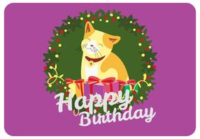 Happy Birthday Greeting from Smilling Cat Vector