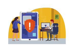 Data Cyber Protection Vector Flat Illustration 
