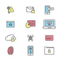 Iconos resumidos sobre la seguridad cibernética vector