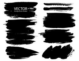 Conjunto de trazos de pincel, pinceladas grunge tinta negra. Ilustracion vectorial vector