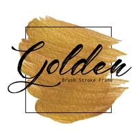 Golden brush stroke frame, Gold texture paint stain, Vector illustration.