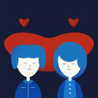 Character of love couple with red heart. Vector design in gradient flat style isolated on dark blue background.