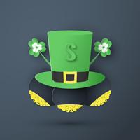 Plantilla para el Día de San Patricio el domingo 17 de marzo. Ilustración vectorial en papel 3D, estilo artesanal. vector