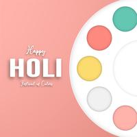 Happy Holi, Festival of Colors. Template element design for template, banner, poster, greeting card. Vector illustration in paper cut, craft, origami type with flat lay style.