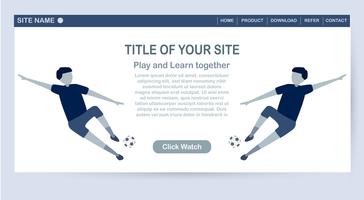 Website template design isolated on white background with copy space in blue tone. Vector illustration for UXUI with character of soccer players.