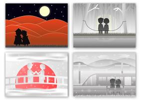 Set of scenes for couple of love in different time.  vector