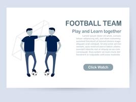 Website template design isolated on white background with copy space in blue tone. Vector illustration for UXUI with character of soccer players.