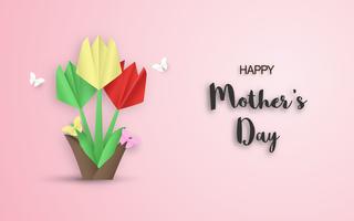 Template design for happy mother's day. Vector illustration in paper cut and craft style. Decoration background with flowers for invitation, cover, banner, advertisement.