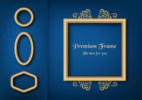 Golden classic frame on blue gradient background. vector