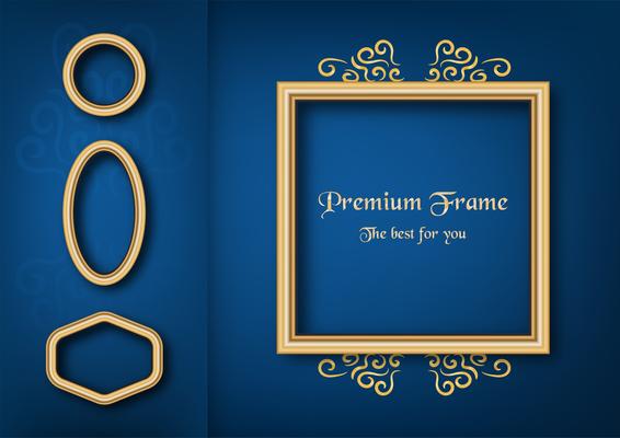 Golden classic frame on blue gradient background.