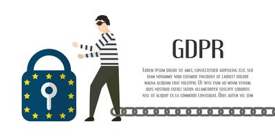 Diseño de personajes con concepto GDPR aislado sobre fondo blanco. Ilustración del vector con el espacio del texto.