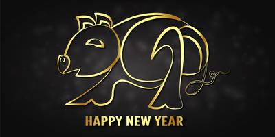 Vector illustration for Happy new year 2019. It's year of the pig. Abstract template with golden design for ceremony the end-of-year.