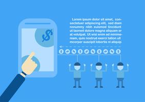 Getting cash by internet banking with e-commerce and payment method. Vector illustration isolated on blue background.