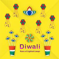 Tarjeta de invitación para el festival diwali de hindú. Diseño de ilustración vectorial en estilo de corte de papel. vector