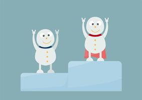 Snowman family portrait on blue background for Merry Christmas on 25 December. Competition to be number one. vector