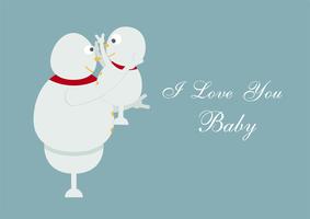Snowman family portrait on blue background for Merry Christmas on 25 December. Father hold the son. vector