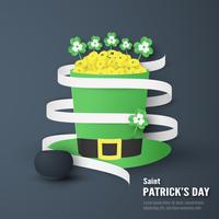 Plantilla para el Día de San Patricio el domingo 17 de marzo. Ilustración vectorial en papel 3D, estilo artesanal. vector