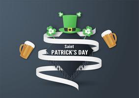 Template for St. Patrick's Day on Sunday, March 17. Vector illustration in 3D paper cut and craft style.