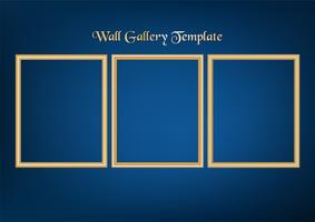 Sistema de la imagen decorativa del marco con la frontera del oro, diseño del vector en fondo azul con el espacio de la copia en concepto superior.