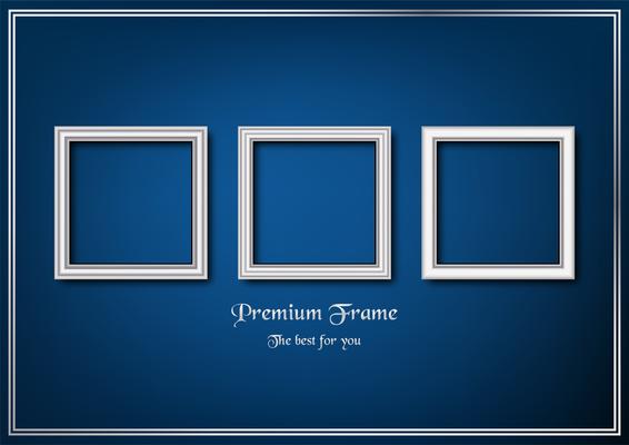 White picture frame on blue gradient background.