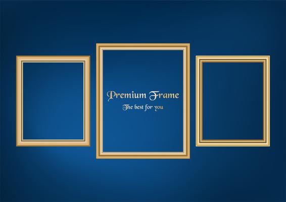 Set of decorative frame picture with gold border, Vector design on blue background with copy space in premium concept.