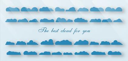 Set of the best cloud isolated on blue background with text space and light. vector