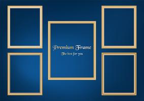 Set of decorative frame picture with gold border, Vector design on blue background with copy space in premium concept.