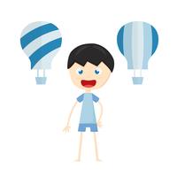 Kid smiles and plays the blue balloon isolated on white background. vector