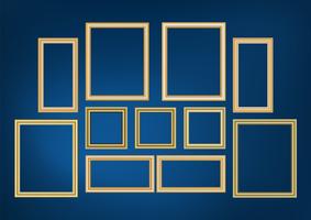 Set of decorative frame picture with gold border, Vector design on blue background with copy space in premium concept.