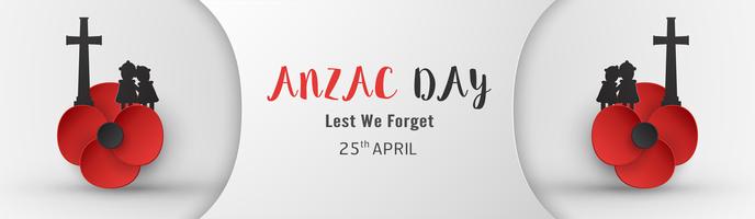 Feliz día de Anzac el 25 de abril por quien sirvió y murió en la guerra de Australia y Nueva Zelanda. Diseño de elementos de plantilla para banner, cartel, saludo, invitación. Ilustración vectorial en papel cortado, estilo artesanal. vector