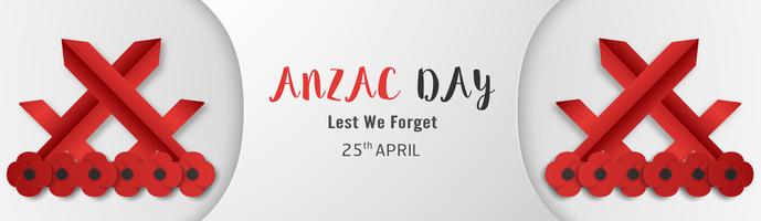 Feliz día de Anzac el 25 de abril por quien sirvió y murió en la guerra de Australia y Nueva Zelanda. Diseño de elementos de plantilla para banner, cartel, saludo, invitación. Ilustración vectorial en papel cortado, estilo artesanal. vector