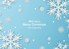 Christmas decoration on blue background in paper cut and craft with snowflake.  vector