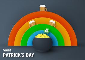 Template for St. Patrick's Day on Sunday, March 17. Vector illustration in 3D paper cut and craft style.