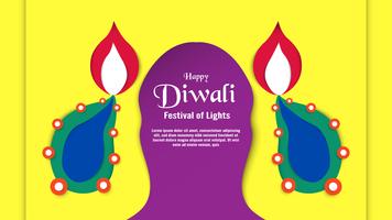 Diwali es un festival de luces de hindú para el fondo de invitación, banner web, publicidad. Diseño de ilustración vectorial en papel cortado y estilo de arte. vector