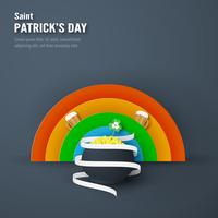 Template for St. Patrick's Day on Sunday, March 17. Vector illustration in 3D paper cut and craft style.