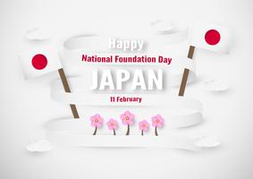 Happy National Foundation Day 2019 for Japanese. Template design in flatlay style. Vector illlustration with paper cut and craft concept.