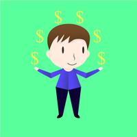 Character design of man who is exchanging money. Vector of the boy isolated on green background.